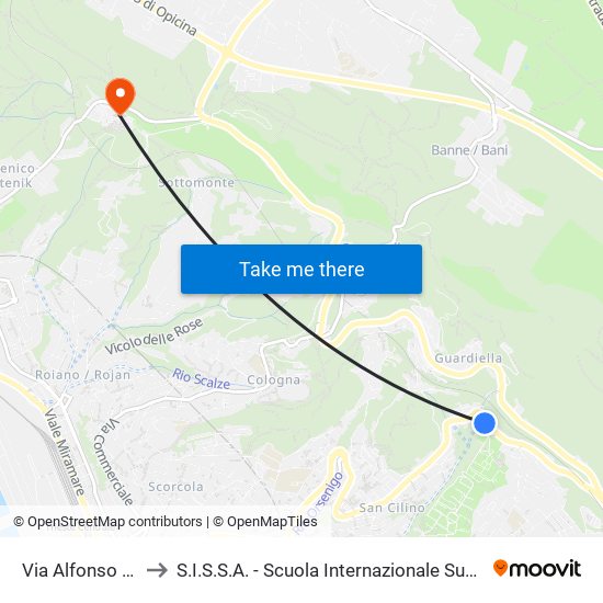 Via Alfonso Valerio 73 to S.I.S.S.A. - Scuola Internazionale Superiore Di Studi Avanzati map