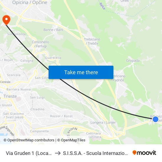 Via Gruden 1 (Località Basovizza, Chiesa) to S.I.S.S.A. - Scuola Internazionale Superiore Di Studi Avanzati map