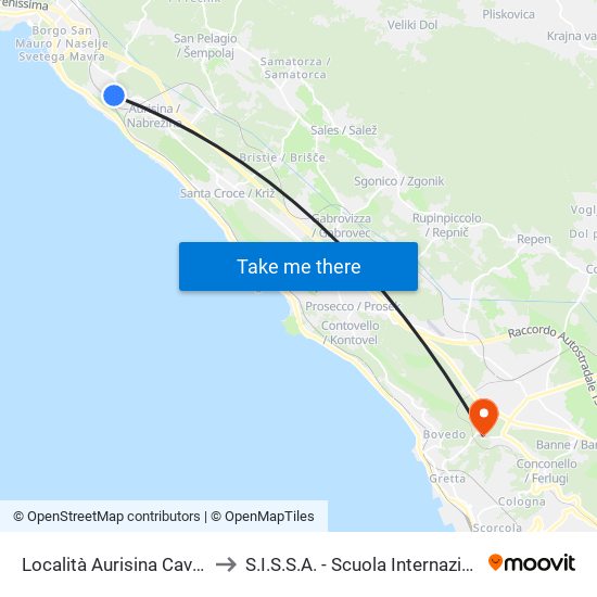 Località Aurisina Cave 28 (Stazione Ferroviaria) to S.I.S.S.A. - Scuola Internazionale Superiore Di Studi Avanzati map