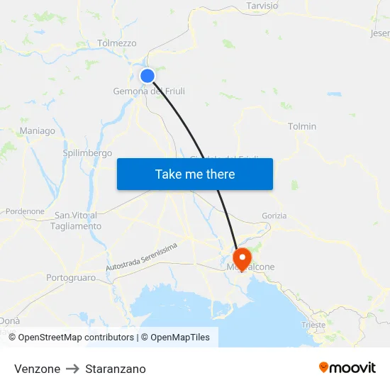 Venzone to Staranzano map