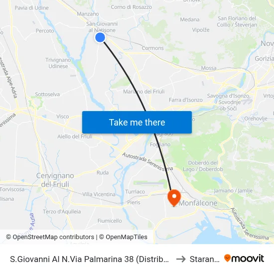 San Giovanni Palmarina Street 38 (Gas Station, Towards Medeuzza) to Staranzano map