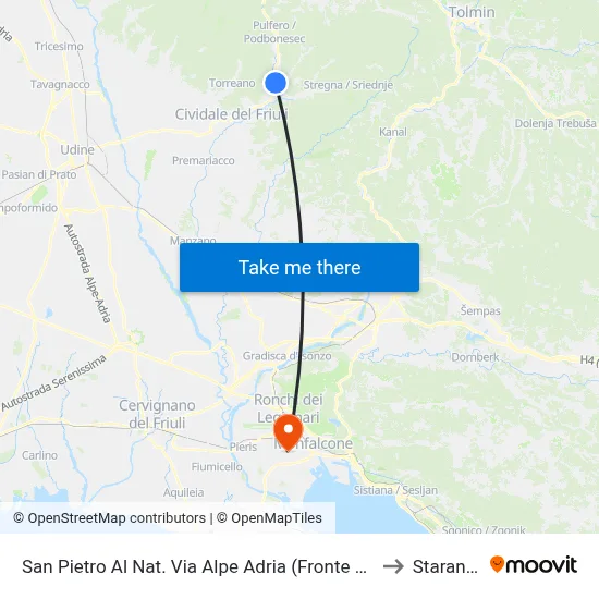 San Pietro Al Natisone Alpe Adria Street (Opposite 91, Center) to Staranzano map