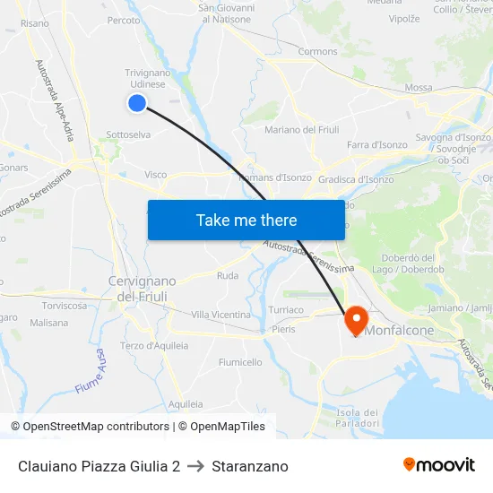 Clauiano Piazza Giulia 2 to Staranzano map