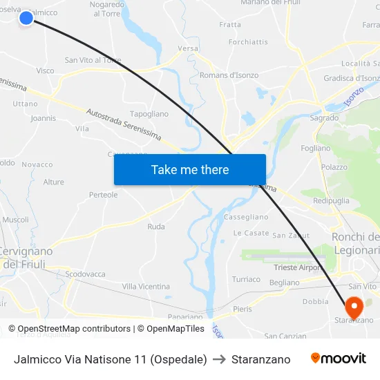 Jalmicco Via Natisone 11 (Hospital) to Staranzano map
