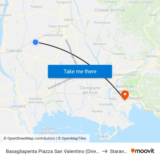 Basagliapenta Saint Valentine Square (Direction Codroipo) to Staranzano map