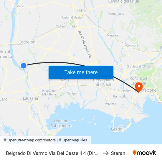 Belgrado Di Varmo Via Dei Castelli 4 (Camino Direction) to Staranzano map