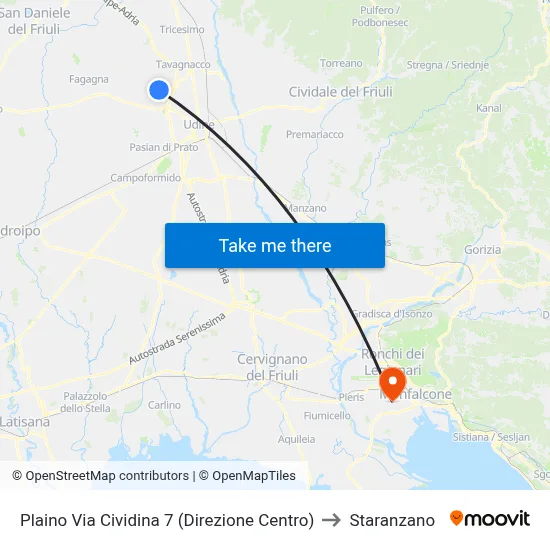 Plaino Cividina Street 7 (Towards Center) to Staranzano map