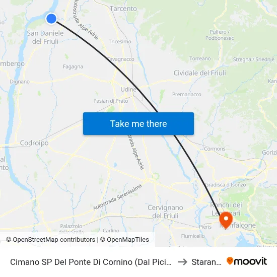 Cornino Bridge Provincial Road, Cimano (Dal Piciul, San Daniele Direction) to Staranzano map