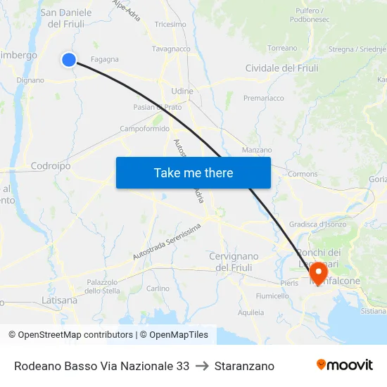 Rodeano Basso National Road 33 to Staranzano map