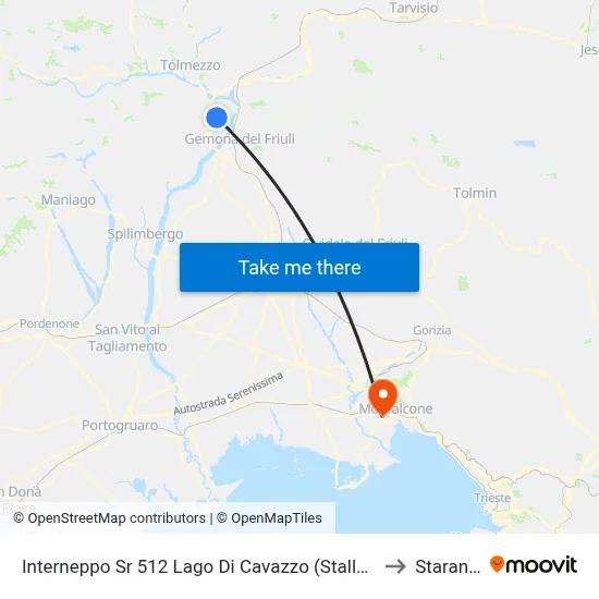 Interneppo Sr 512 Lake Cavazzo (North Stop, Gemona Direction) to Staranzano map