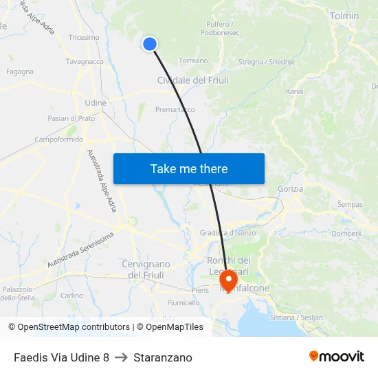Faedis Udine Street 8 to Staranzano map