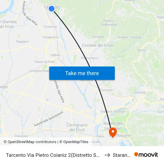 Tarcento Pietro Coianiz Street 2 (Health District, Towards Coia) to Staranzano map