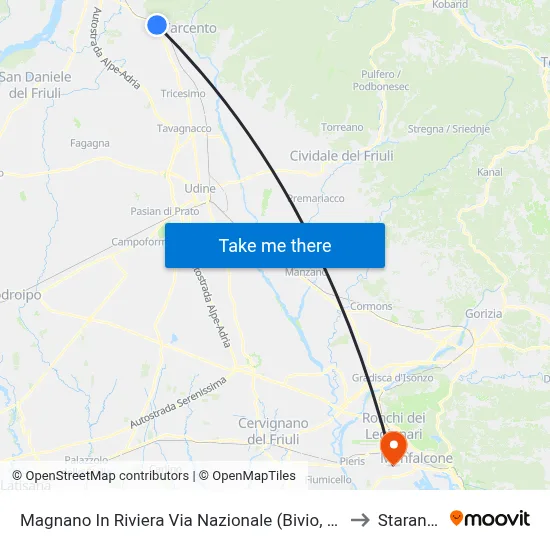 Magnano In Riviera National Road (Junction, Direction Udine) to Staranzano map