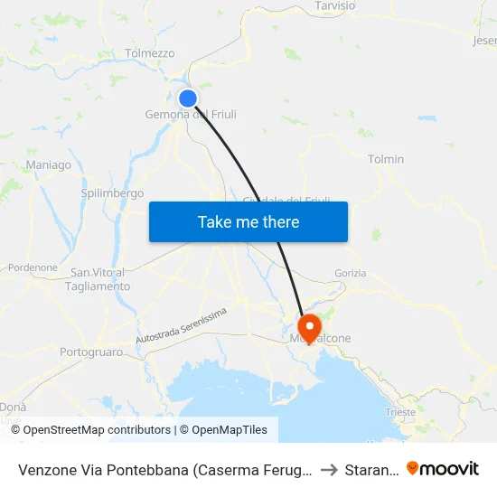 Venzone Pontebbana Street (Feruglio Barracks, Direction Udine) to Staranzano map