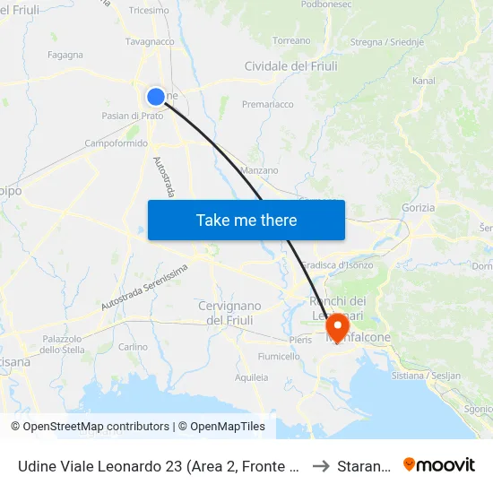 Udine Viale Leonardo 23 (Area 2, Opposite Marinelli High School) to Staranzano map