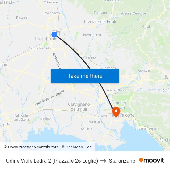 Udine Ledra Avenue 2 (July 26 Square) to Staranzano map