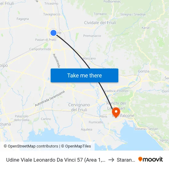 Viale Leonardo Da Vinci 57 (Area 1, Opposite Malignani), Udine to Staranzano map