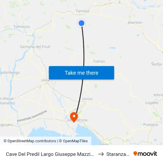 Cave Del Predil Giuseppe Mazzini Square 1 to Staranzano map