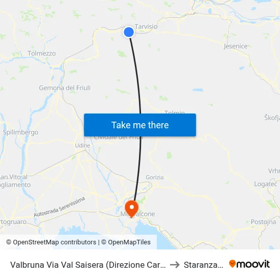 Valbruna Val Saisera Street (Carnia Direction) to Staranzano map