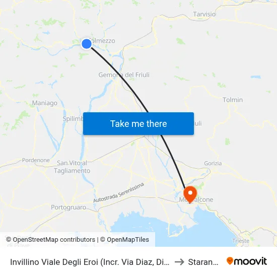 Invillino Heroes Avenue (Junction with Diaz Street, Villa Santin Direction) to Staranzano map
