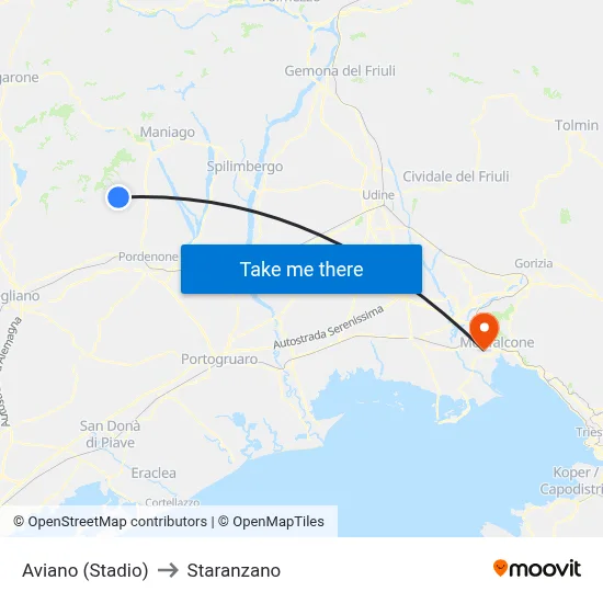 Aviano (Stadium) to Staranzano map
