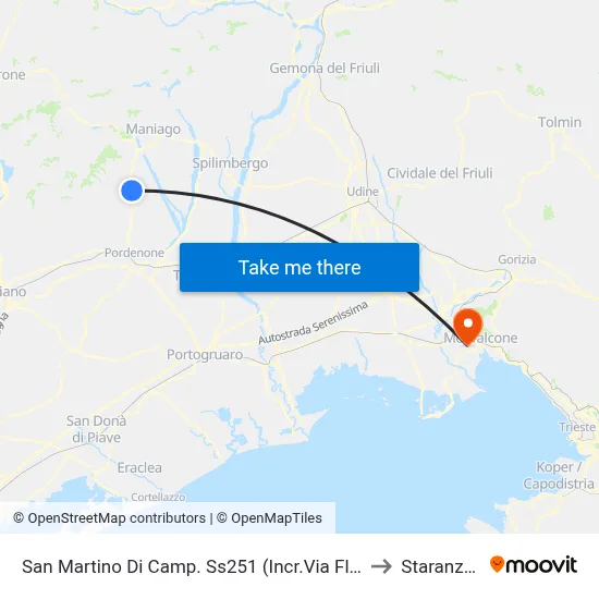 San Martino Di Campagna SS251 (Florigerio Street Junction) to Staranzano map