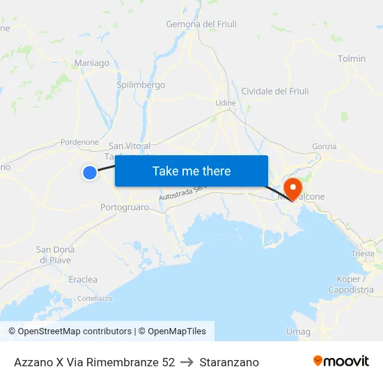 Azzano X Via Rimembranze 52 to Staranzano map