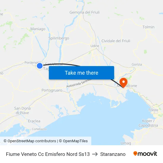 Fiume Veneto Emisfero North Mall SS13 to Staranzano map