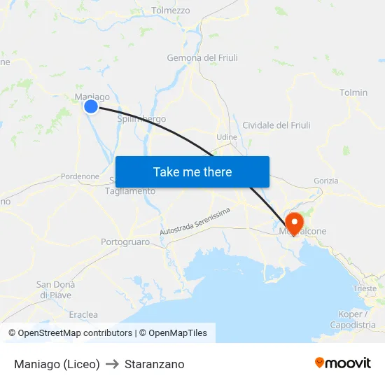 Maniago (High School) to Staranzano map