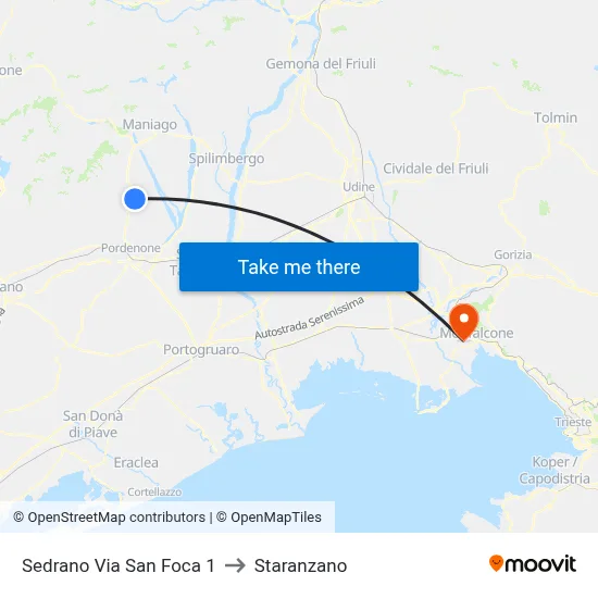 Sedrano Via San Foca 1 to Staranzano map