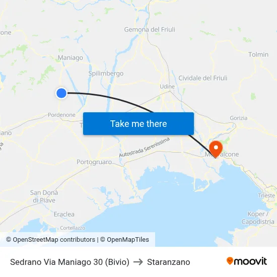 Sedrano Maniago Street 30 (Junction) to Staranzano map