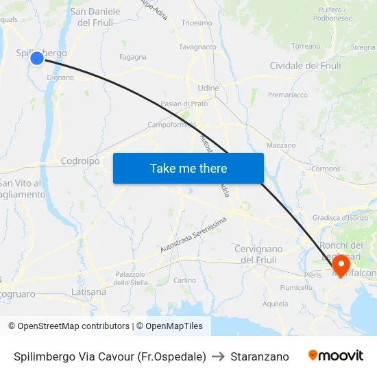 Spilimbergo Cavour Street (Opposite Hospital) to Staranzano map