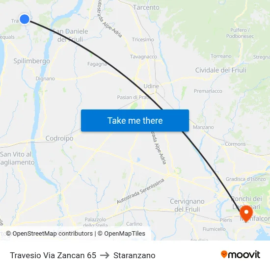 Travesio Via Zancan 65 to Staranzano map