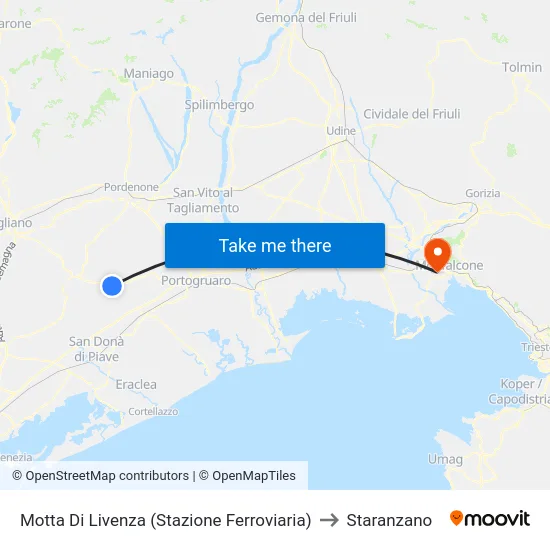 Motta Di Livenza (Stazione Ferroviaria) to Staranzano map
