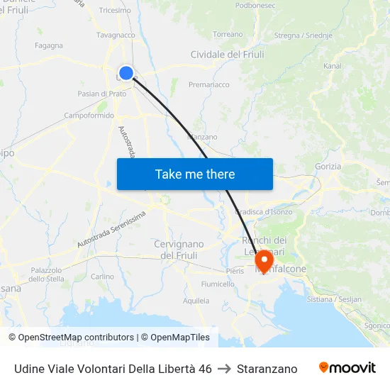 Udine Volunteers of Liberty Avenue 46 to Staranzano map