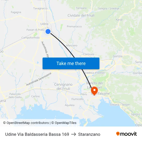 Via Baldasseria Bassa 169 - Udine to Staranzano map