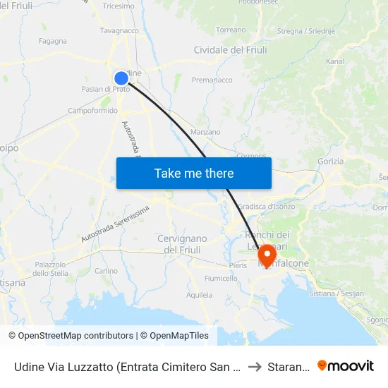 Udine Luzzatto Street (San Vito Cemetery Entrance, Towards Cemetery) to Staranzano map
