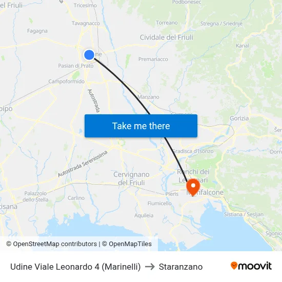 Udine Leonardo Avenue 4 (Marinelli) to Staranzano map