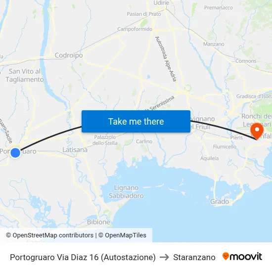 Portogruaro Via Diaz 16 (Bus Station) to Staranzano map