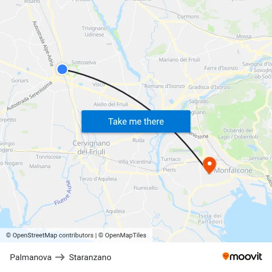 Palmanova to Staranzano map