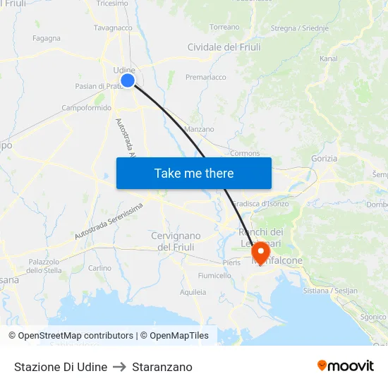 Stazione Di Udine to Staranzano map