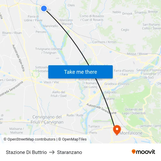 Buttrio Station to Staranzano map