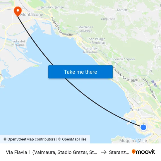 Via Flavia 1 (Valmaura, Stadio Grezar, Stadio Rocco) to Staranzano map