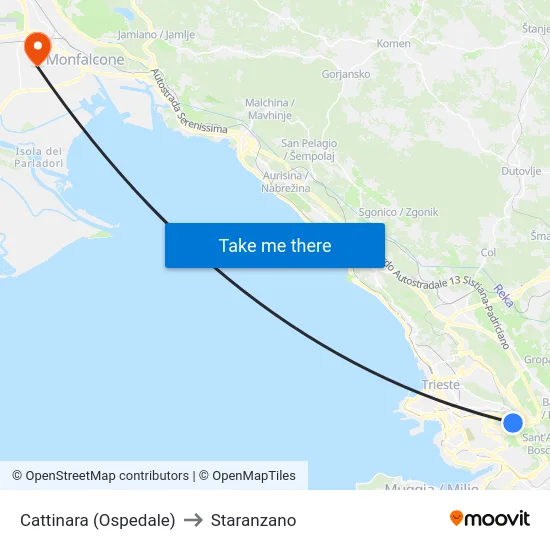 Cattinara (Ospedale) to Staranzano map