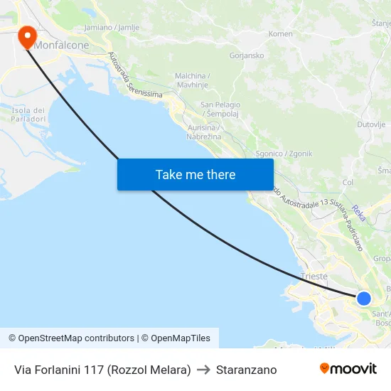 Via Forlanini 117 (Rozzol Melara) to Staranzano map