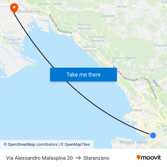 Via Alessandro Malaspina 20 to Staranzano map