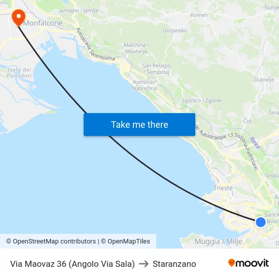 Via Maovaz 36 (Corner of Via Sala) to Staranzano map