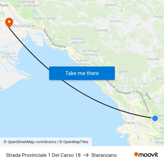 Strada Provinciale 1 Del Carso 18 to Staranzano map