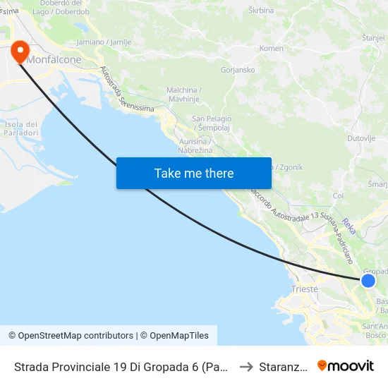 Strada Provinciale 19 Di Gropada 6 (Padriciano) to Staranzano map
