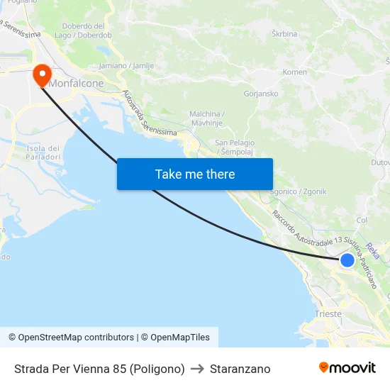Vienna Road 85 (Polygon) to Staranzano map